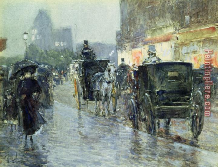 childe hassam Horse Drawn Cabs at Evening in New York